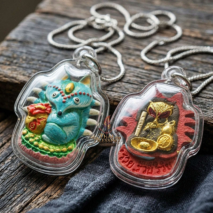 Authentic Thai Sacred Amulet "Millionaire Fox Spirit - Painted Sacred Samrit Edition 2024" (Holy Powder & Gold Relics) Thai Blessing Co By RURUECHA