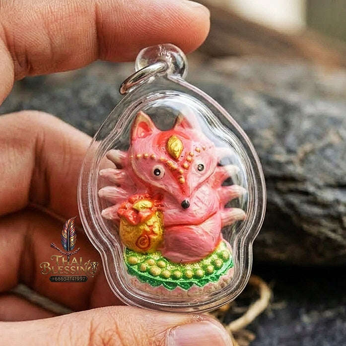 Authentic Thai Sacred Amulet "Millionaire Fox Spirit - Pink Enchantment Samrit Edition 2024" (Holy Powder & Gold Relics) Thai Blessing Co By RURUECHA