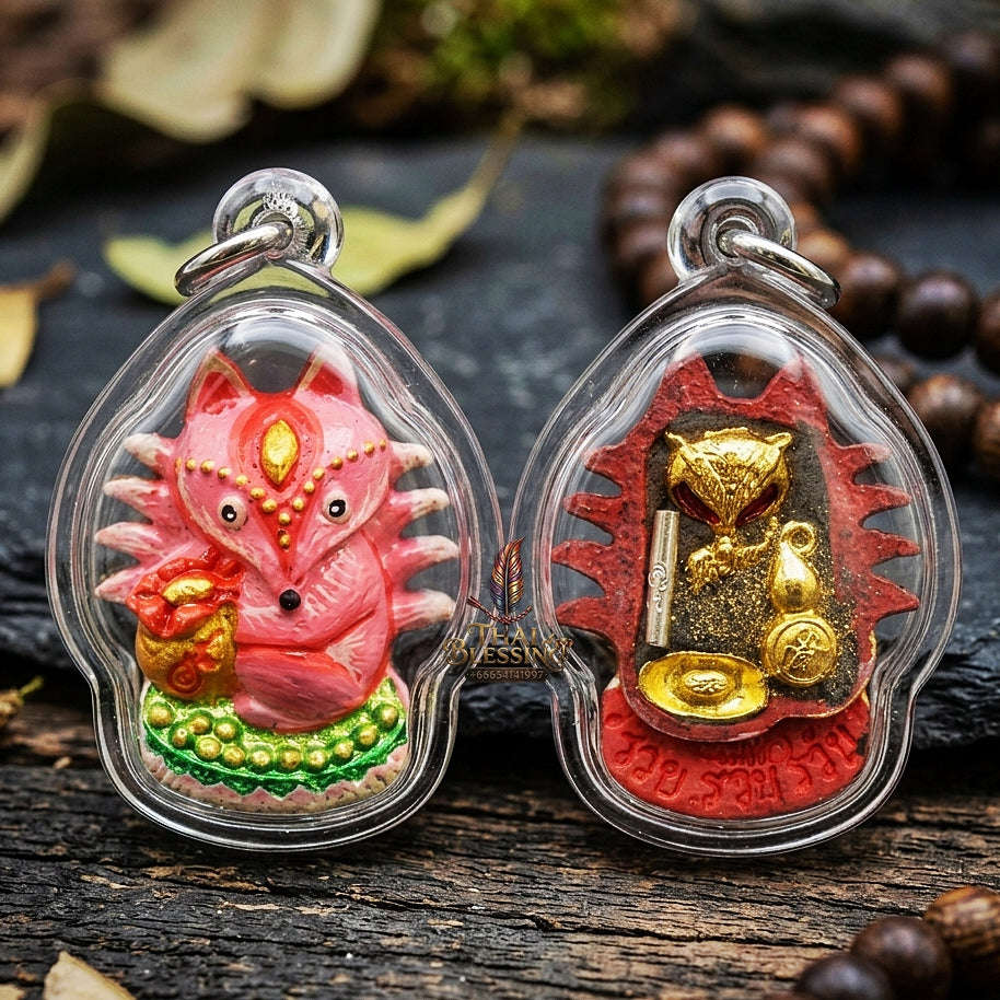 Authentic Thai Sacred Amulet "Millionaire Fox Spirit - Pink Enchantment Samrit Edition 2024" (Holy Powder & Gold Relics) Thai Blessing Co By RURUECHA