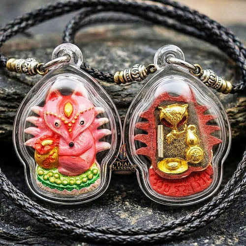 Authentic Thai Sacred Amulet "Millionaire Fox Spirit - Pink Enchantment Samrit Edition 2024" (Holy Powder & Gold Relics) Thai Blessing Co By RURUECHA