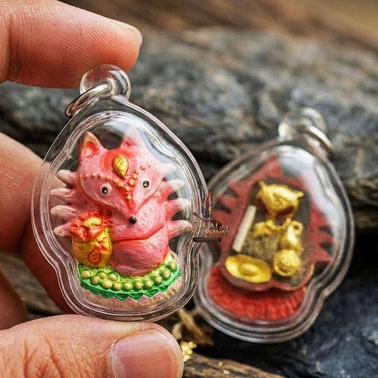 Authentic Thai Sacred Amulet "Millionaire Fox Spirit - Pink Enchantment Samrit Edition 2024" (Holy Powder & Gold Relics) Thai Blessing Co By RURUECHA