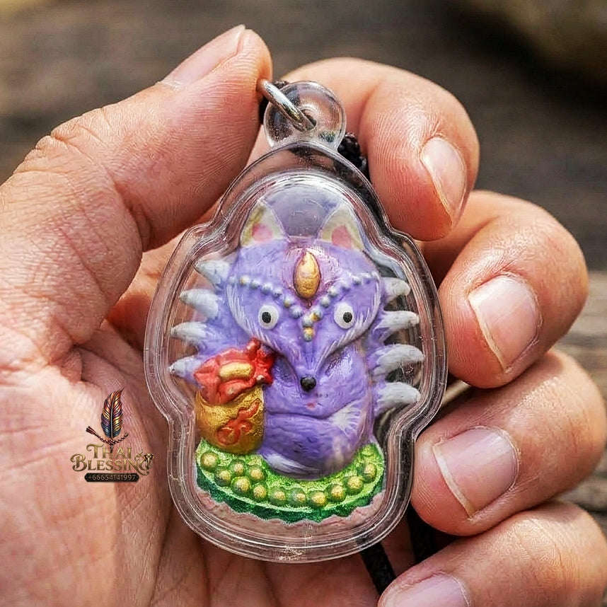 Authentic Thai Sacred Amulet "Millionaire Fox Spirit - Purple Enchantment Samrit Edition 2024" (Holy Powder & Gold Relics) Thai Blessing Co By RURUECHA