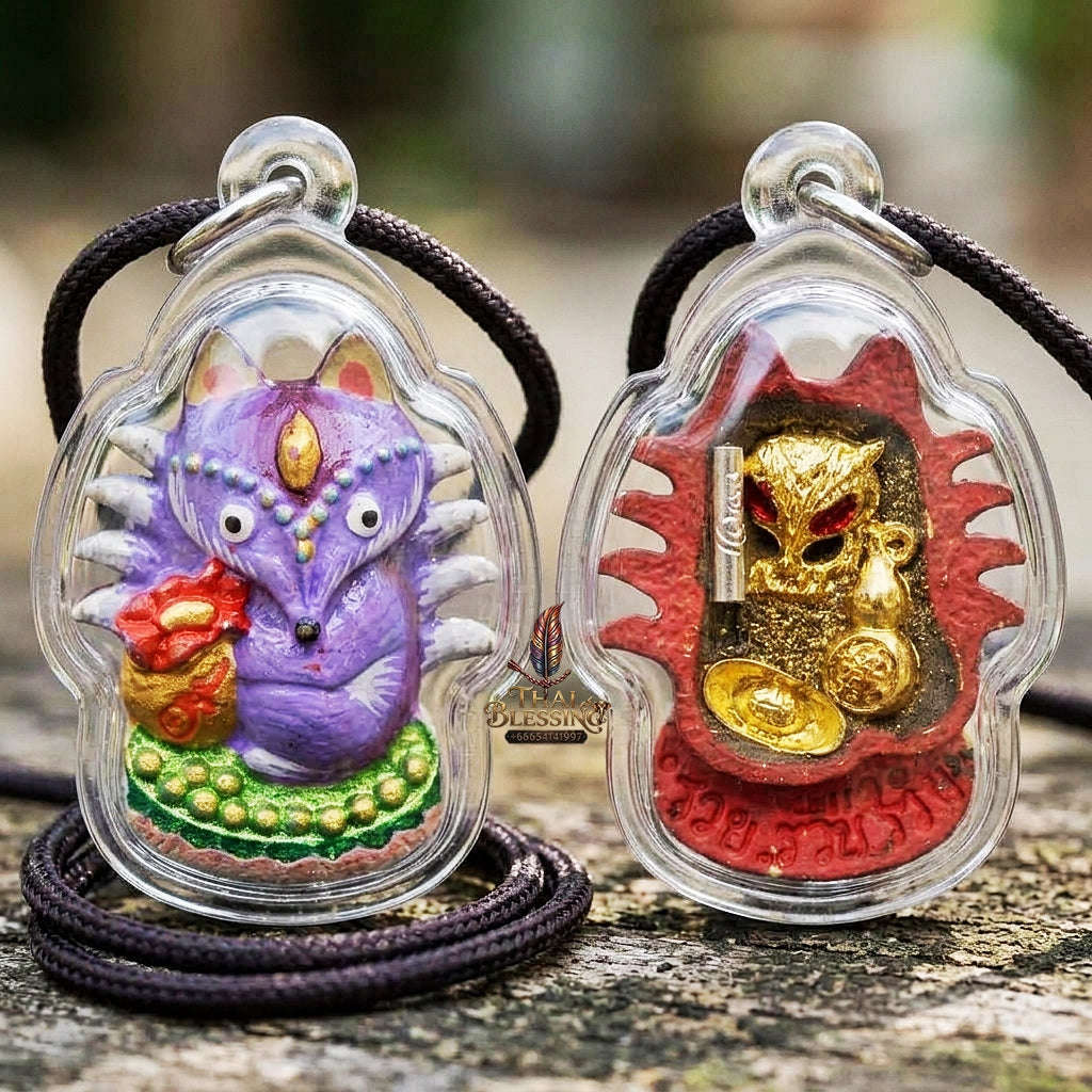 Authentic Thai Sacred Amulet "Millionaire Fox Spirit - Purple Enchantment Samrit Edition 2024" (Holy Powder & Gold Relics) Thai Blessing Co By RURUECHA