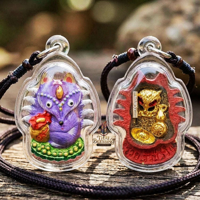 Authentic Thai Sacred Amulet "Millionaire Fox Spirit - Purple Enchantment Samrit Edition 2024" (Holy Powder & Gold Relics) Thai Blessing Co By RURUECHA