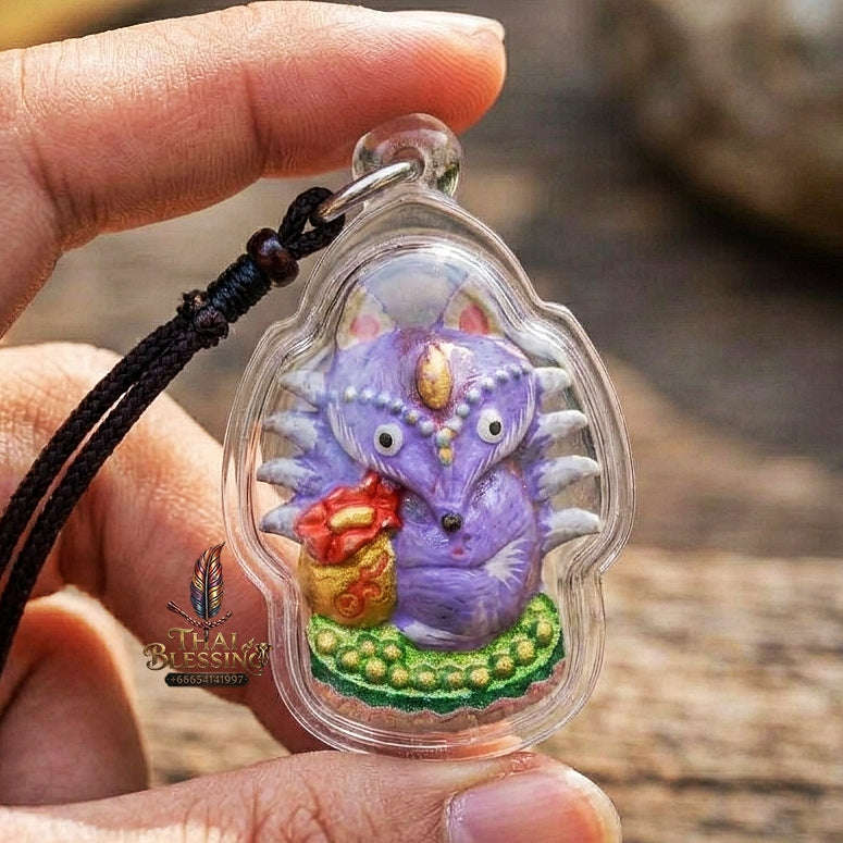 Authentic Thai Sacred Amulet "Millionaire Fox Spirit - Purple Enchantment Samrit Edition 2024" (Holy Powder & Gold Relics) Thai Blessing Co By RURUECHA