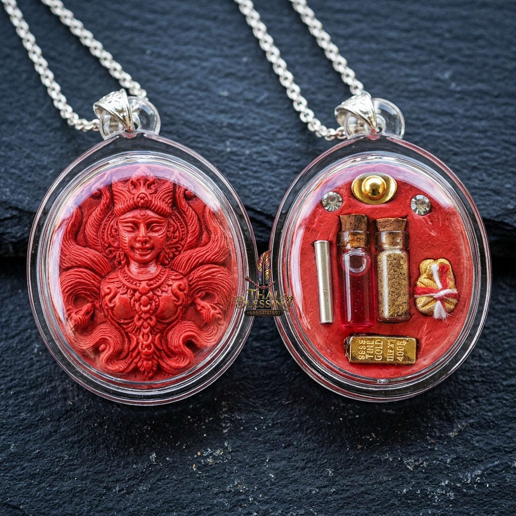 Authentic Thai Sacred Amulet "Nine-Tailed Fox Queen Spirit - Ultimate Seduction Edition 2025" (Red Sacred Charm Powder) by Hermit Reusi Det, Pachaa Rattanakosin Thai Blessing Co By RURUECHA