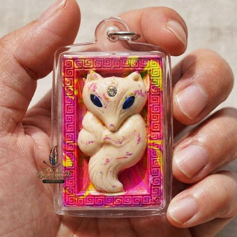 Authentic Thai Sacred Amulet "Nine-Tailed Fox Spirit - Love & Fortune Attraction Edition 2013" (Sacred Powder with Takrut & Heart Gem) by Khruba Krissana Intawanno Thai Blessing Co By RURUECHA