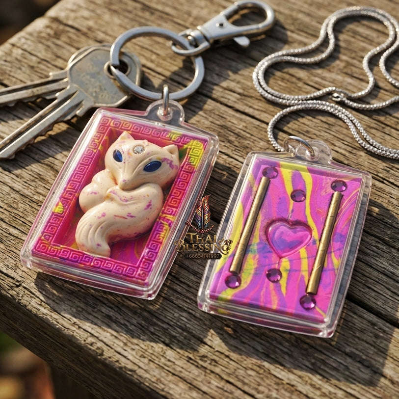 Authentic Thai Sacred Amulet "Nine-Tailed Fox Spirit - Love & Fortune Attraction Edition 2013" (Sacred Powder with Takrut & Heart Gem) by Khruba Krissana Intawanno Thai Blessing Co By RURUECHA