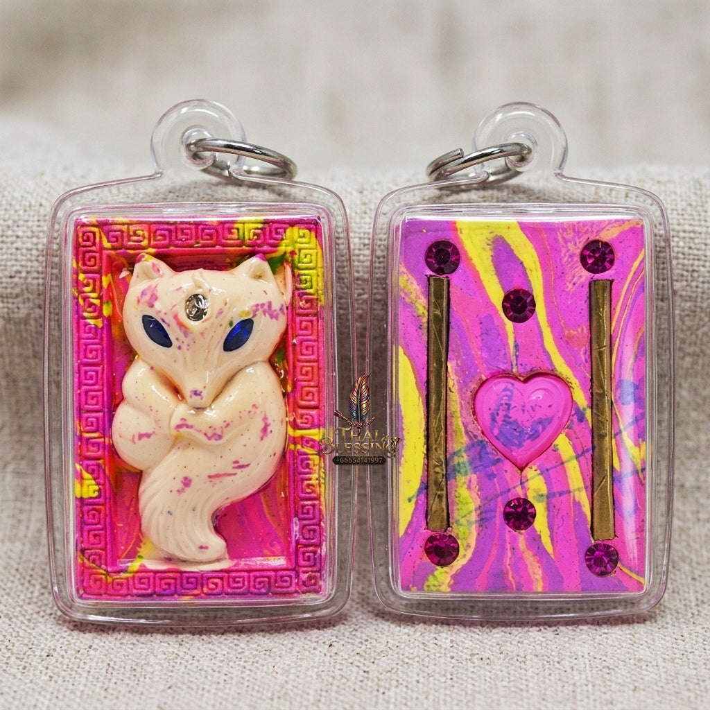 Authentic Thai Sacred Amulet "Nine-Tailed Fox Spirit - Love & Fortune Attraction Edition 2013" (Sacred Powder with Takrut & Heart Gem) by Khruba Krissana Intawanno Thai Blessing Co By RURUECHA
