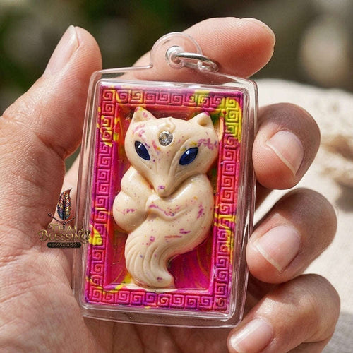 Authentic Thai Sacred Amulet "Nine-Tailed Fox Spirit - Love & Fortune Attraction Edition 2013" (Sacred Powder with Takrut & Heart Gem) by Khruba Krissana Intawanno Thai Blessing Co By RURUECHA