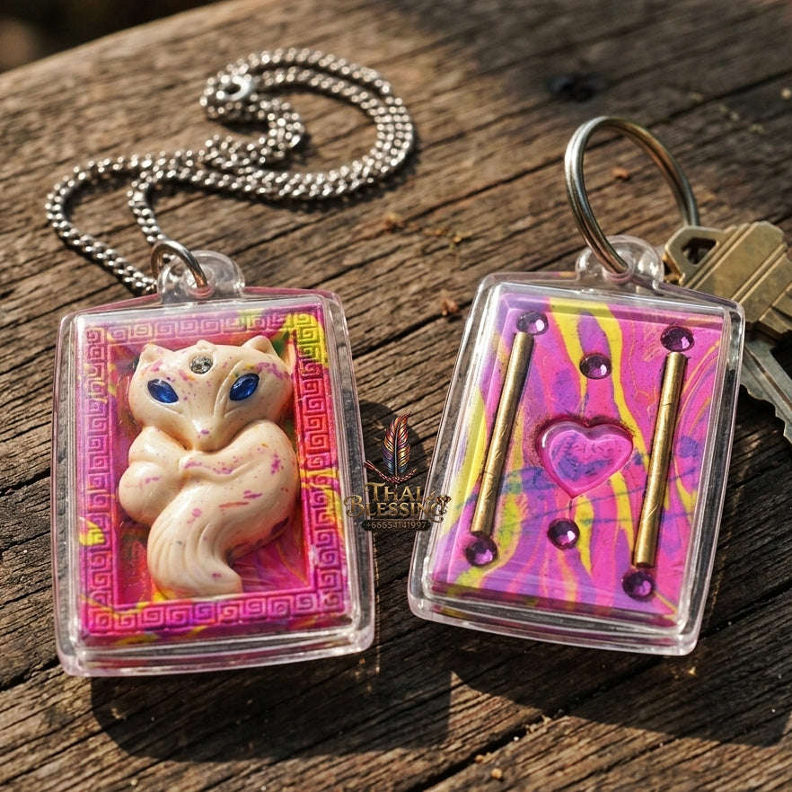 Authentic Thai Sacred Amulet "Nine-Tailed Fox Spirit - Love & Fortune Attraction Edition 2013" (Sacred Powder with Takrut & Heart Gem) by Khruba Krissana Intawanno Thai Blessing Co By RURUECHA