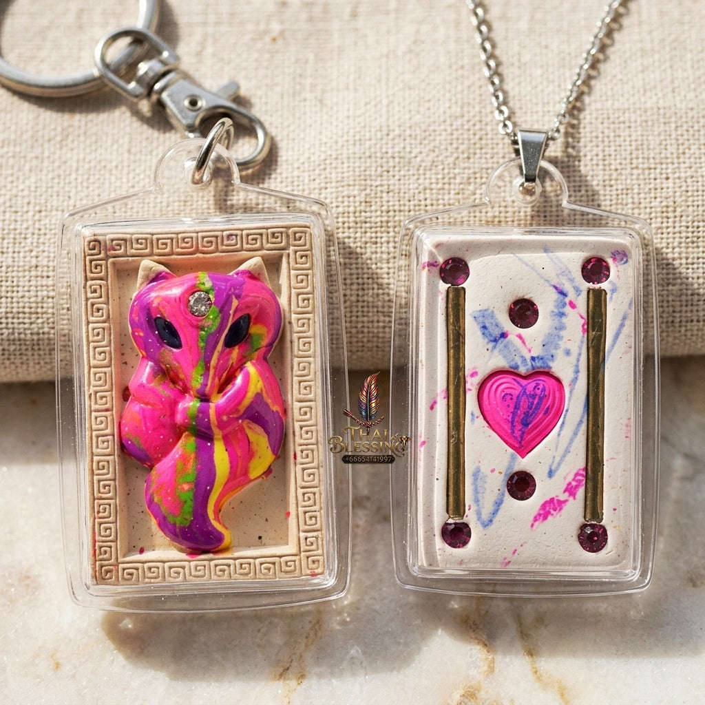 Authentic Thai Sacred Amulet "Nine-Tailed Fox Spirit - Love & Fortune Attraction Edition 2013" (Sacred Powder with Takrut & Heart Gem) Thai Blessing Co By RURUECHA