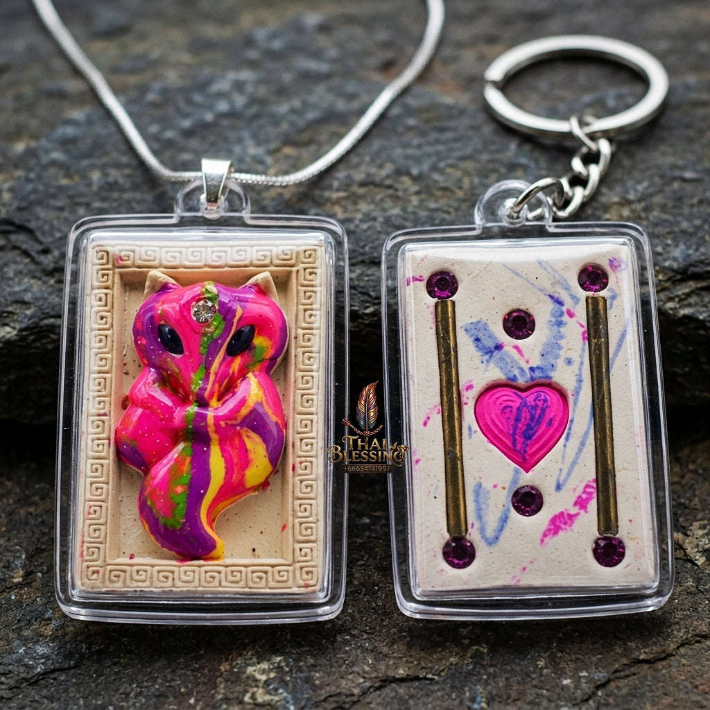 Authentic Thai Sacred Amulet "Nine-Tailed Fox Spirit - Love & Fortune Attraction Edition 2013" (Sacred Powder with Takrut & Heart Gem) Thai Blessing Co By RURUECHA