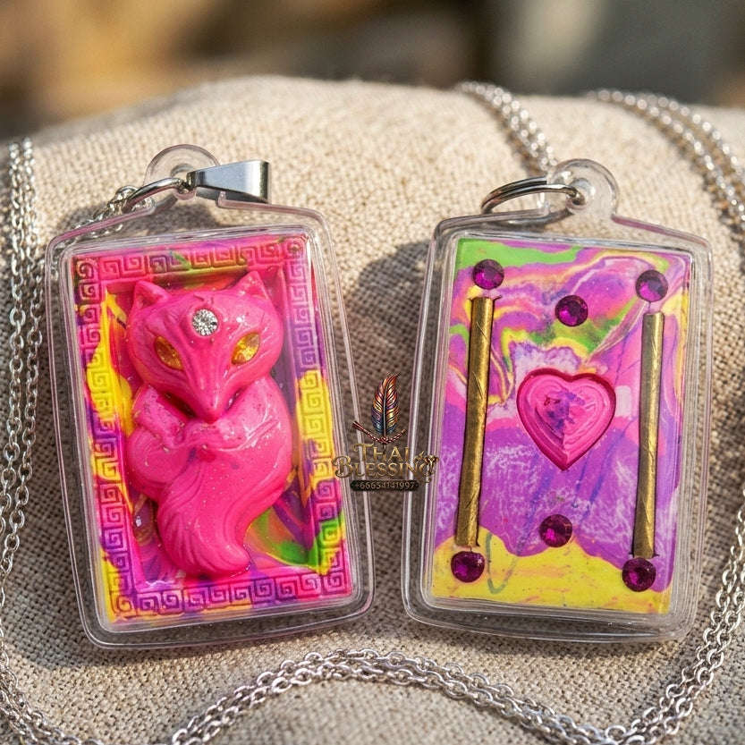 Authentic Thai Sacred Amulet "Nine-Tailed Fox Spirit - Love & Fortune Attraction Edition 2013" (Sacred Powder with Takrut & Heart Gem) Thai Blessing Co By RURUECHA