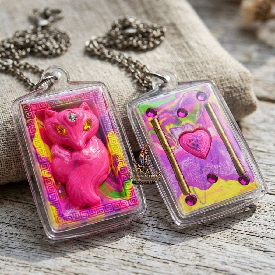 Authentic Thai Sacred Amulet "Nine-Tailed Fox Spirit - Love & Fortune Attraction Edition 2013" (Sacred Powder with Takrut & Heart Gem) Thai Blessing Co By RURUECHA