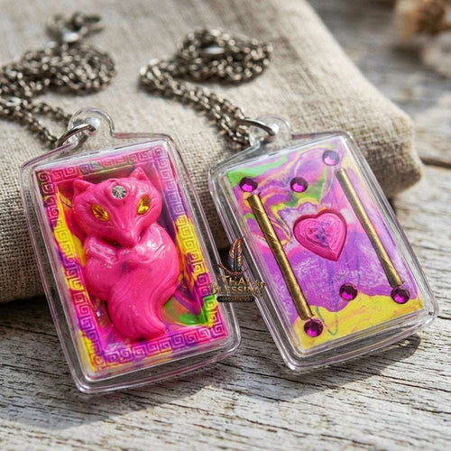 Authentic Thai Sacred Amulet "Nine-Tailed Fox Spirit - Love & Fortune Attraction Edition 2013" (Sacred Powder with Takrut & Heart Gem) Thai Blessing Co By RURUECHA