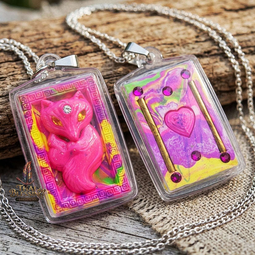 Authentic Thai Sacred Amulet "Nine-Tailed Fox Spirit - Love & Fortune Attraction Edition 2013" (Sacred Powder with Takrut & Heart Gem) Thai Blessing Co By RURUECHA