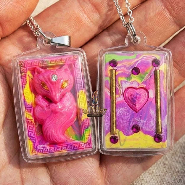Authentic Thai Sacred Amulet "Nine-Tailed Fox Spirit - Love & Fortune Attraction Edition 2013" (Sacred Powder with Takrut & Heart Gem) Thai Blessing Co By RURUECHA