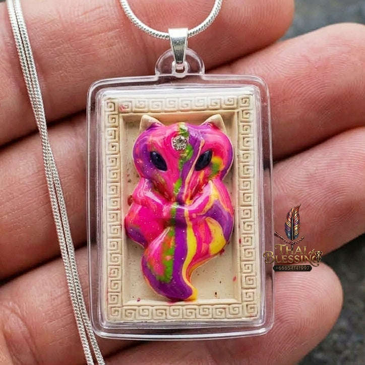 Authentic Thai Sacred Amulet "Nine-Tailed Fox Spirit - Love & Fortune Attraction Edition 2013" (Sacred Powder with Takrut & Heart Gem) Thai Blessing Co By RURUECHA