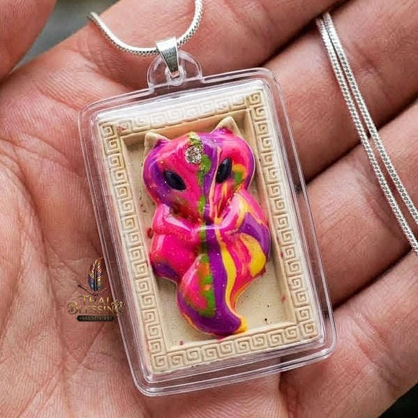 Authentic Thai Sacred Amulet "Nine-Tailed Fox Spirit - Love & Fortune Attraction Edition 2013" (Sacred Powder with Takrut & Heart Gem) Thai Blessing Co By RURUECHA