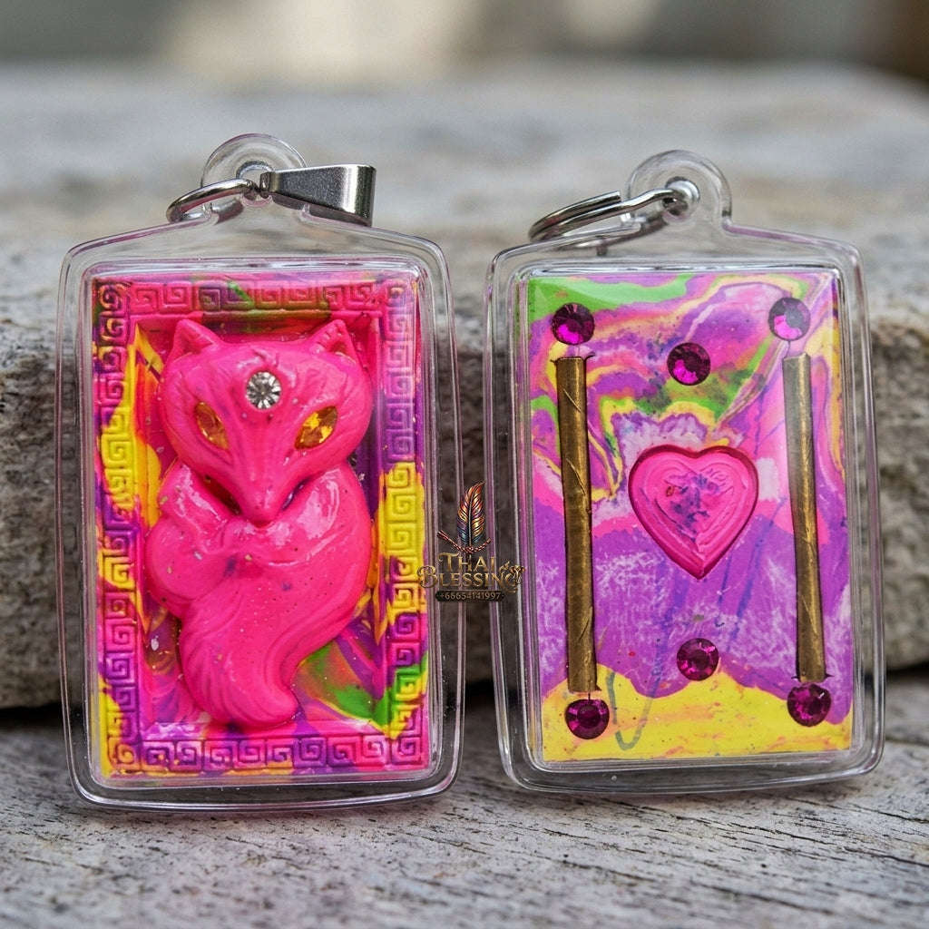 Authentic Thai Sacred Amulet "Nine-Tailed Fox Spirit - Love & Fortune Attraction Edition 2013" (Sacred Powder with Takrut & Heart Gem) Thai Blessing Co By RURUECHA