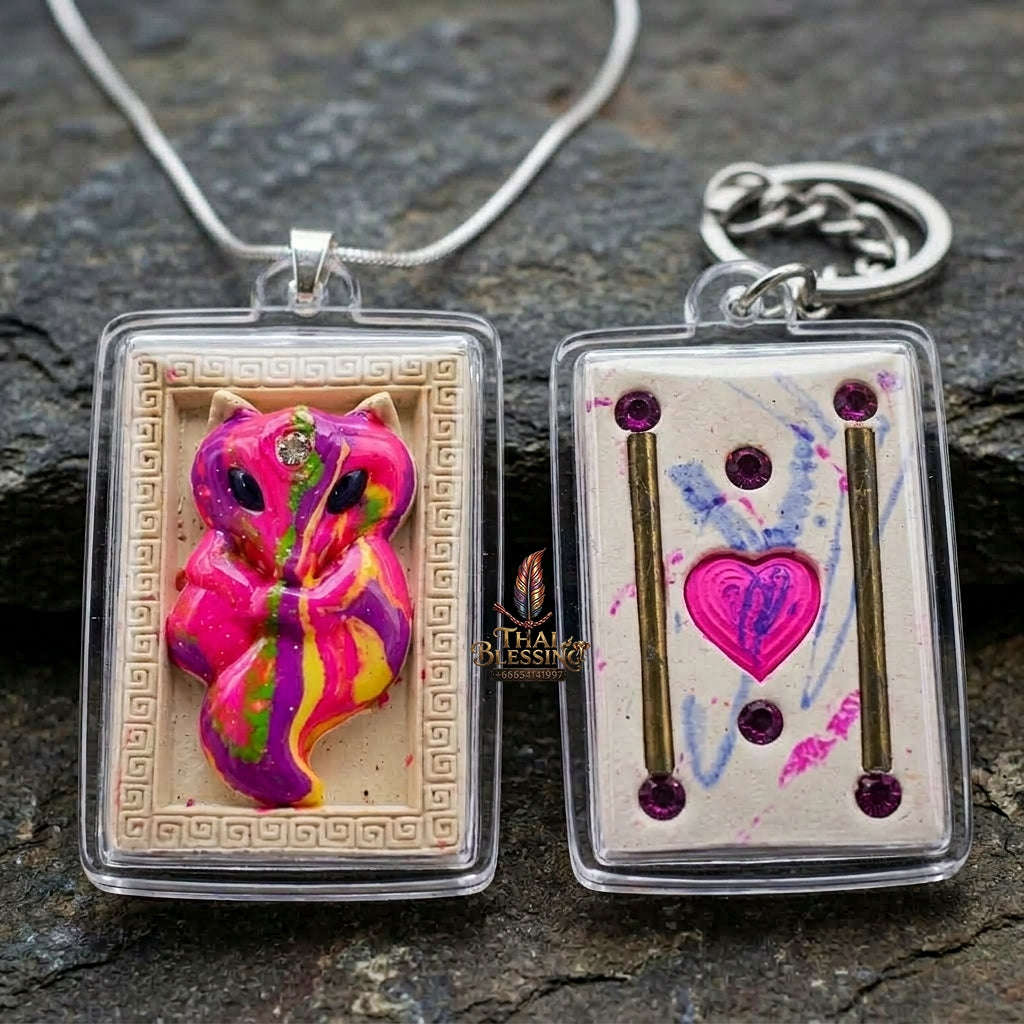 Authentic Thai Sacred Amulet "Nine-Tailed Fox Spirit - Love & Fortune Attraction Edition 2013" (Sacred Powder with Takrut & Heart Gem) Thai Blessing Co By RURUECHA