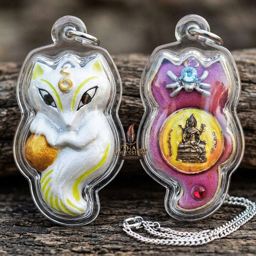 Authentic Thai Sacred Amulet "Nine-Tailed Fox Spirit & Phra Brahma - Money-Trapping Spider Edition 2013" (Brass & Sacred Gems) by Khruba Krissana Intawanno Thai Blessing Co By RURUECHA