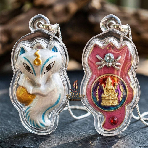 Authentic Thai Sacred Amulet "Nine-Tailed Fox Spirit & Phra Brahma - Money-Trapping Spider Edition 2013" (Brass & Sacred Gems) by Khruba Krissana Intawanno Thai Blessing Co By RURUECHA