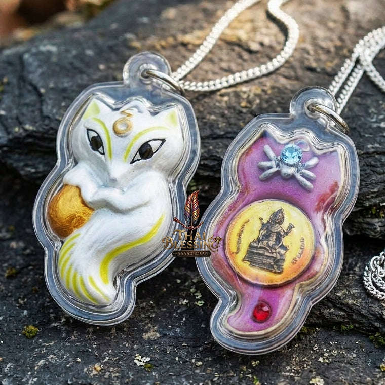 Authentic Thai Sacred Amulet "Nine-Tailed Fox Spirit & Phra Brahma - Money-Trapping Spider Edition 2013" (Brass & Sacred Gems) by Khruba Krissana Intawanno Thai Blessing Co By RURUECHA
