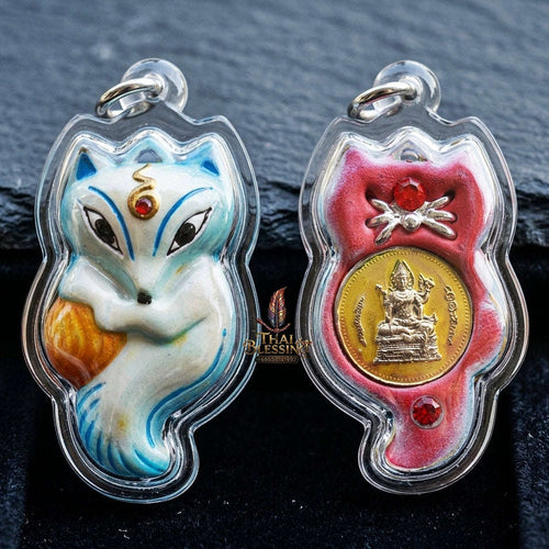 Authentic Thai Sacred Amulet "Nine-Tailed Fox Spirit & Phra Brahma - Money-Trapping Spider Edition 2013" (Brass & Sacred Gems) by Khruba Krissana Intawanno Thai Blessing Co By RURUECHA