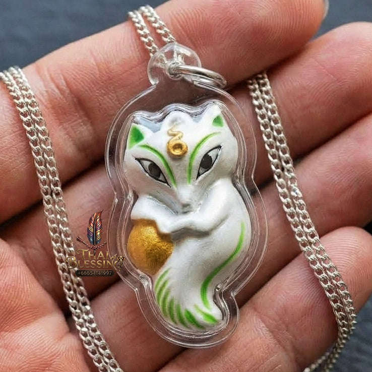 Authentic Thai Sacred Amulet "Nine-Tailed Fox Spirit & Phra Brahma - Money-Trapping Spider Edition 2013" (Brass & Sacred Gems) by Khruba Krissana Intawanno Thai Blessing Co By RURUECHA