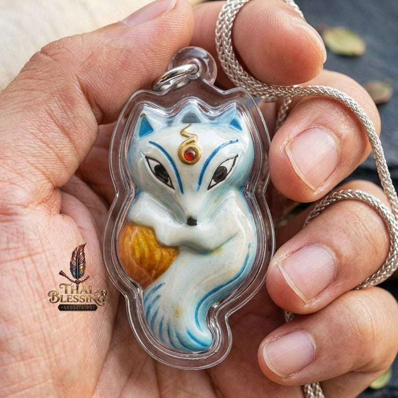 Authentic Thai Sacred Amulet "Nine-Tailed Fox Spirit & Phra Brahma - Money-Trapping Spider Edition 2013" (Brass & Sacred Gems) by Khruba Krissana Intawanno Thai Blessing Co By RURUECHA