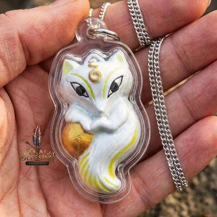 Authentic Thai Sacred Amulet "Nine-Tailed Fox Spirit & Phra Brahma - Money-Trapping Spider Edition 2013" (Brass & Sacred Gems) by Khruba Krissana Intawanno Thai Blessing Co By RURUECHA