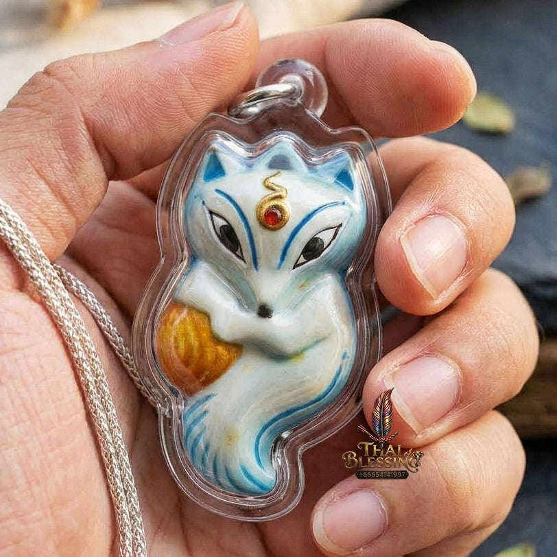 Authentic Thai Sacred Amulet "Nine-Tailed Fox Spirit & Phra Brahma - Money-Trapping Spider Edition 2013" (Brass & Sacred Gems) by Khruba Krissana Intawanno Thai Blessing Co By RURUECHA
