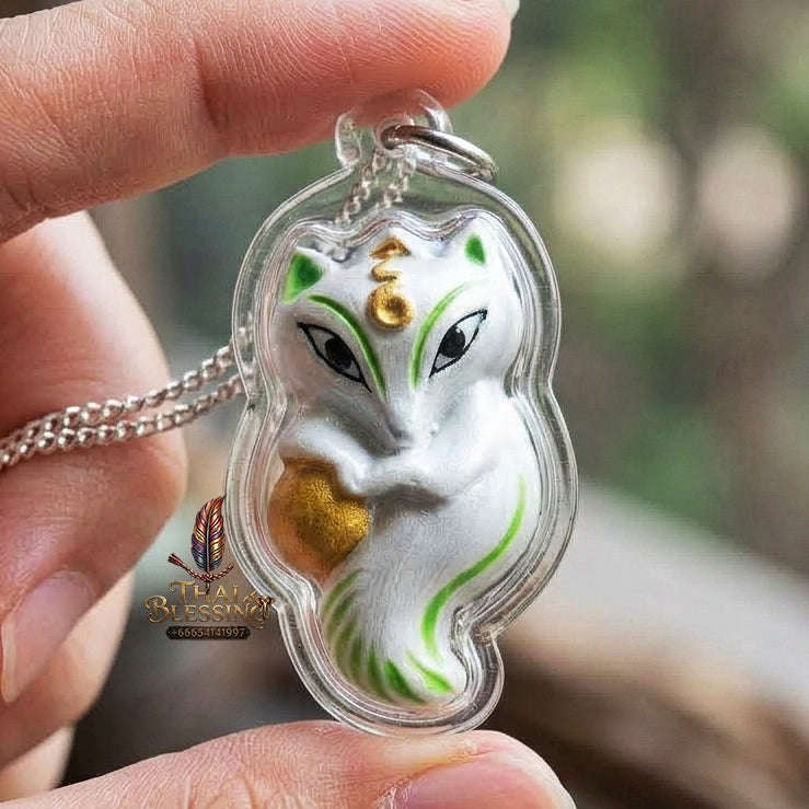 Authentic Thai Sacred Amulet "Nine-Tailed Fox Spirit & Phra Brahma - Money-Trapping Spider Edition 2013" (Brass & Sacred Gems) by Khruba Krissana Intawanno Thai Blessing Co By RURUECHA