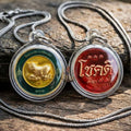Authentic Thai Sacred Coin Amulet "Auspicious Fortune Pig - Chok Dee Edition 2019" (Green & Red Enamel Brass) by Luang Pu Saen, Wat Nong Jik Thai Blessing Co By RURUECHA