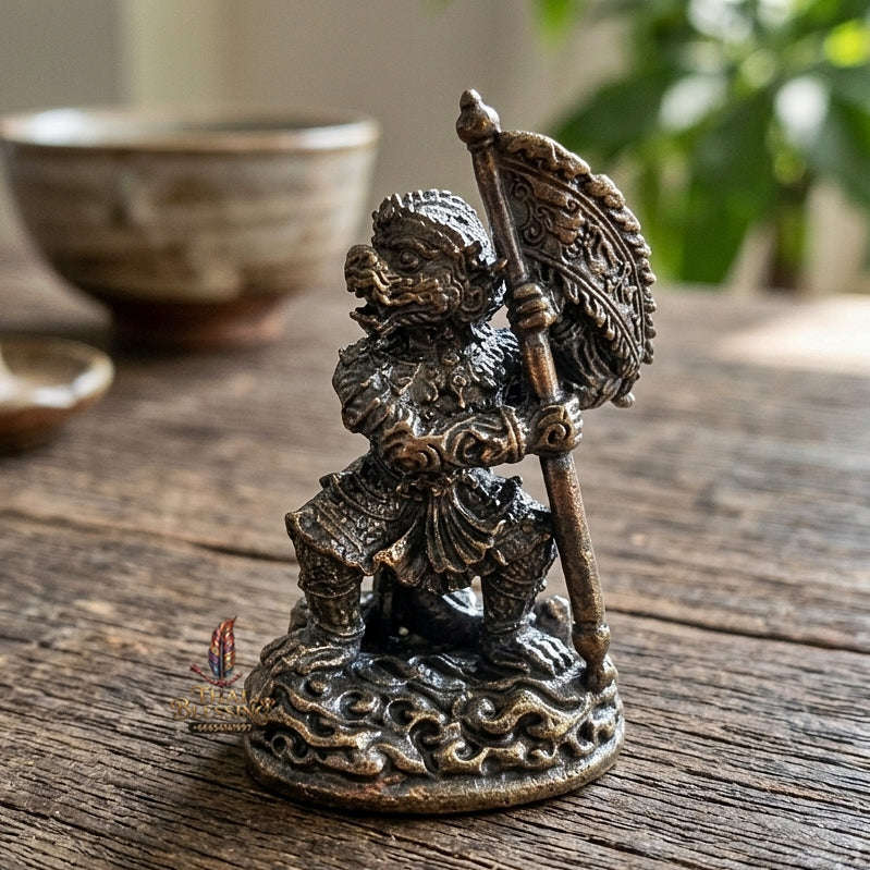 Authentic Thai Sacred Hanuman Cheern Thong Na Thap 1 (Vanguard Victory Flag Bearer Hanuman Statue) - Rainbow Mineral Nawa Loha Alloy Edition with Sacred Powder Base for Ultimate Protection, Victory Over Enemies, Obstacle Overcoming & Power