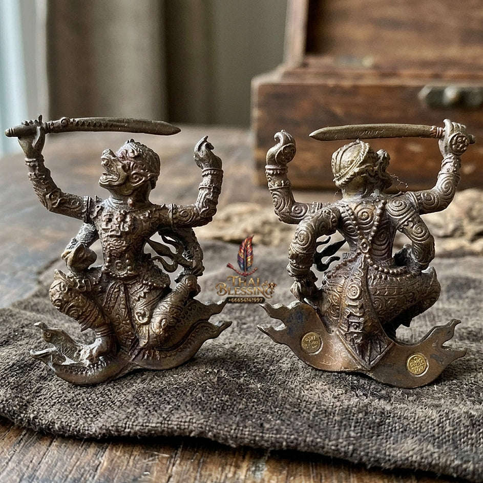 Authentic Thai Sacred Hanuman Hoen Fah Plaeng Rit (4-Armed Soaring Flying Hanuman Statue) - Khum Sap Kheow Kaeo Edition for Ultimate Invincibility, Victory Over Enemies, Obstacle Overcoming & Wealth Blessing Thai Blessing Co By RURUECHA