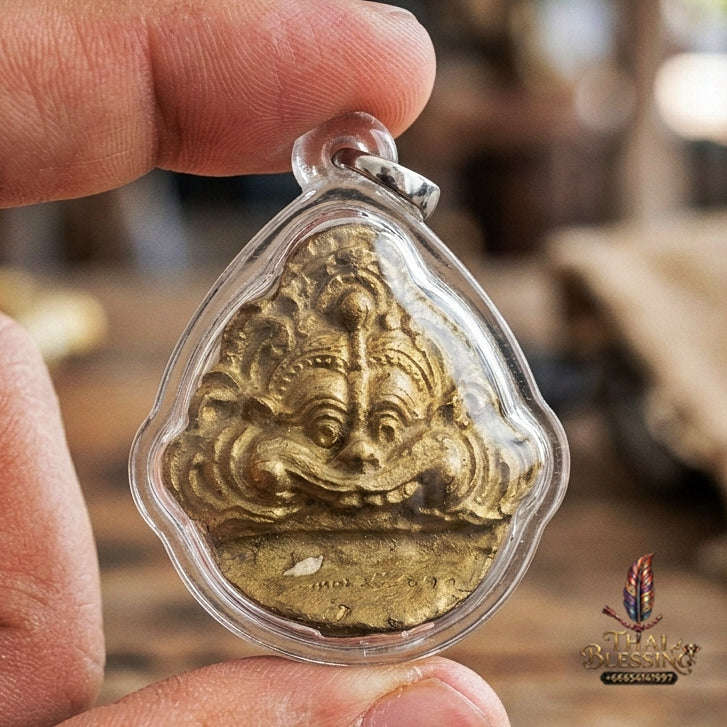 Authentic Thai Sacred Kala Face (Kiartimukh Demon Devourer Amulet) for Black Magic Defense, Bad Luck Reversal, Honor Elevation & Home Protection Thai Blessing Co By RURUECHA