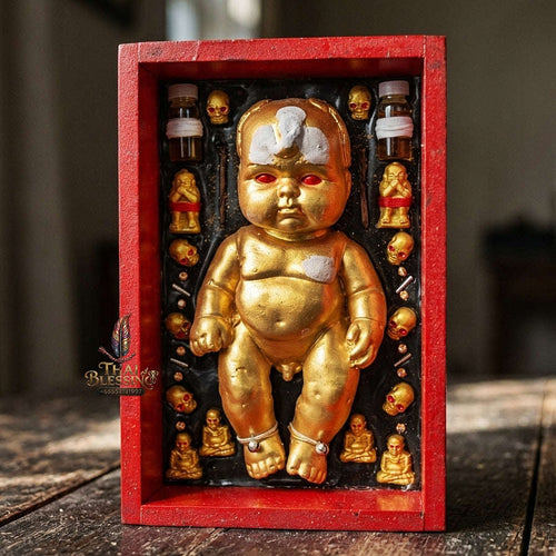 Authentic Thai Sacred Kuman Thong Resting in Coffin Statue "Extreme Wealth & Gambling Luck Edition 2023" (Resin & Phong Phrai Kuman Powder) by Arjan Weerathep Yan Khru Prasit Thai Blessing Co By RURUECHA