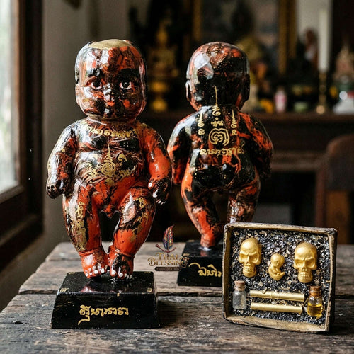 Authentic Thai Sacred Kuman Thong Statue "Wealth Attraction & Miracle Child Spirit Edition 2023" (Holy Metal Alloy & Phong Phrai Kuman Powder) by Arjan Weerathep Yan Khru Prasit Thai Blessing Co By RURUECHA