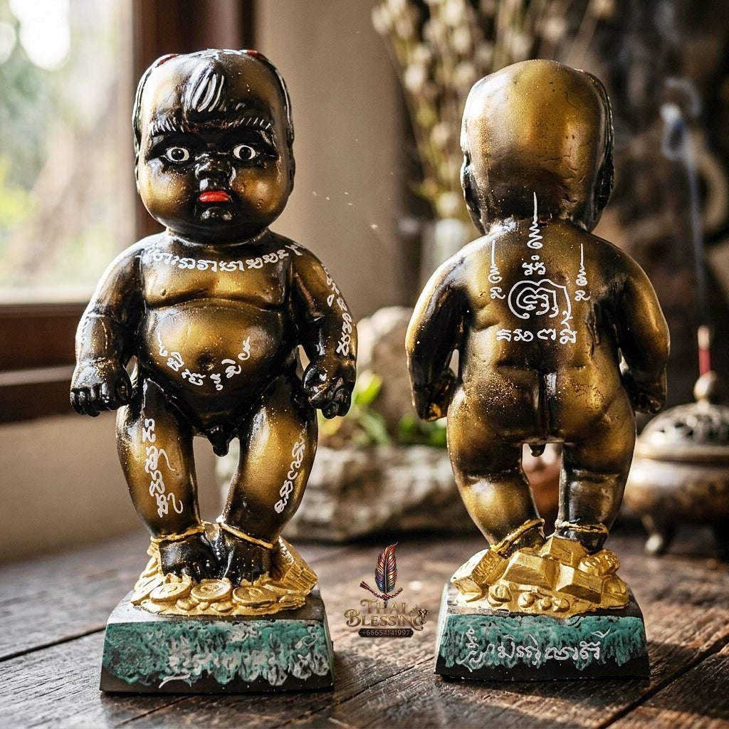 Authentic Thai Sacred Kuman Thong Statue "Wealth Attraction & Miracle Child Spirit Edition 2023" (Resin & Phong Phrai Kuman Powder) by Arjan Weerathep Yan Khru Prasit Thai Blessing Co By RURUECHA