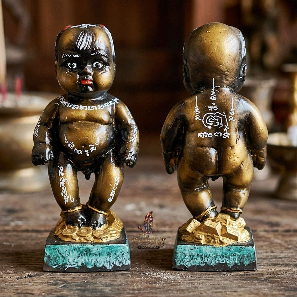 Authentic Thai Sacred Kuman Thong Statue "Wealth Attraction & Miracle Child Spirit Edition 2023" (Resin & Phong Phrai Kuman Powder) by Arjan Weerathep Yan Khru Prasit Thai Blessing Co By RURUECHA
