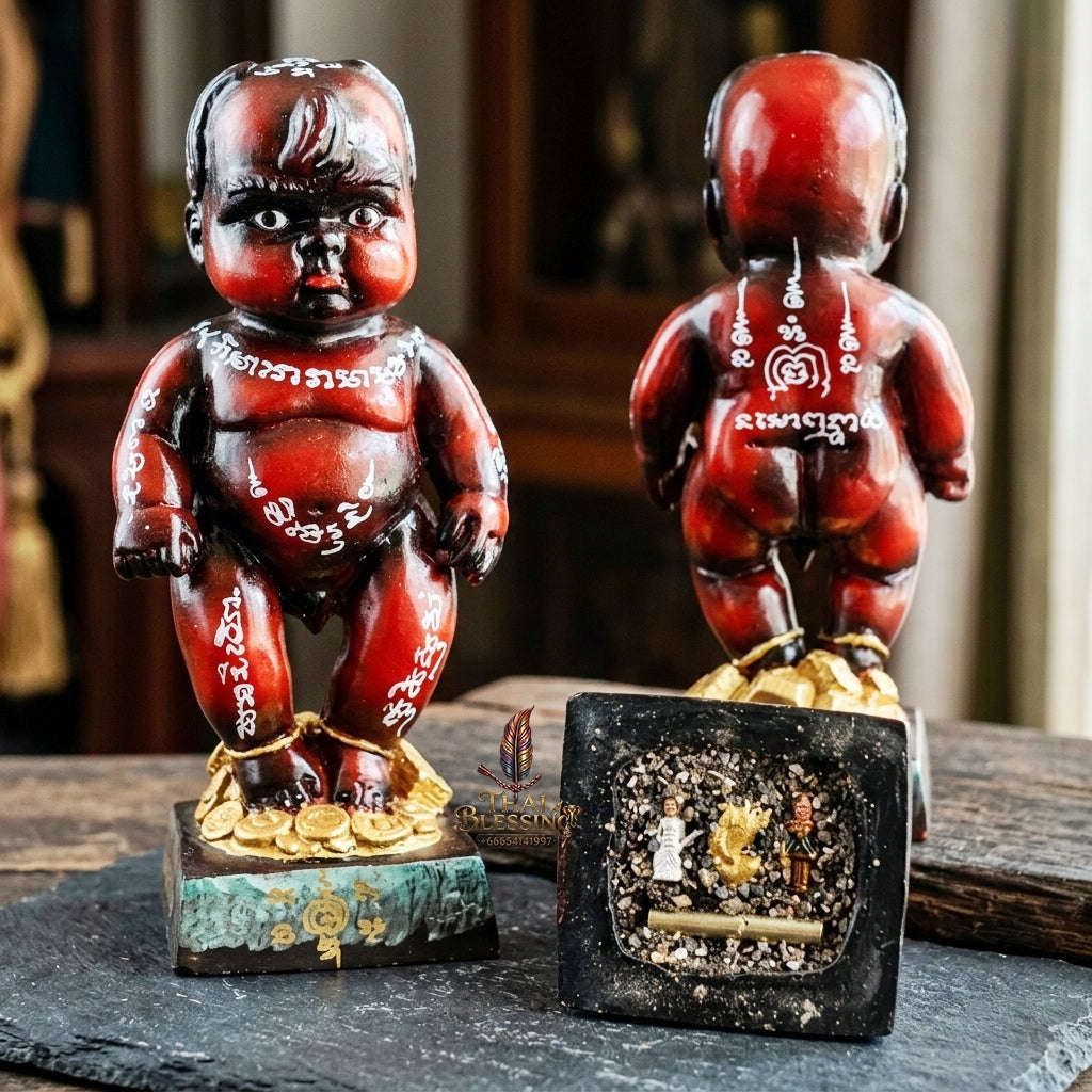 Authentic Thai Sacred Kuman Thong Statue "Wealth Attraction & Miracle Child Spirit Edition 2023" (Resin & Phong Phrai Kuman Powder) by Arjan Weerathep Yan Khru Prasit Thai Blessing Co By RURUECHA