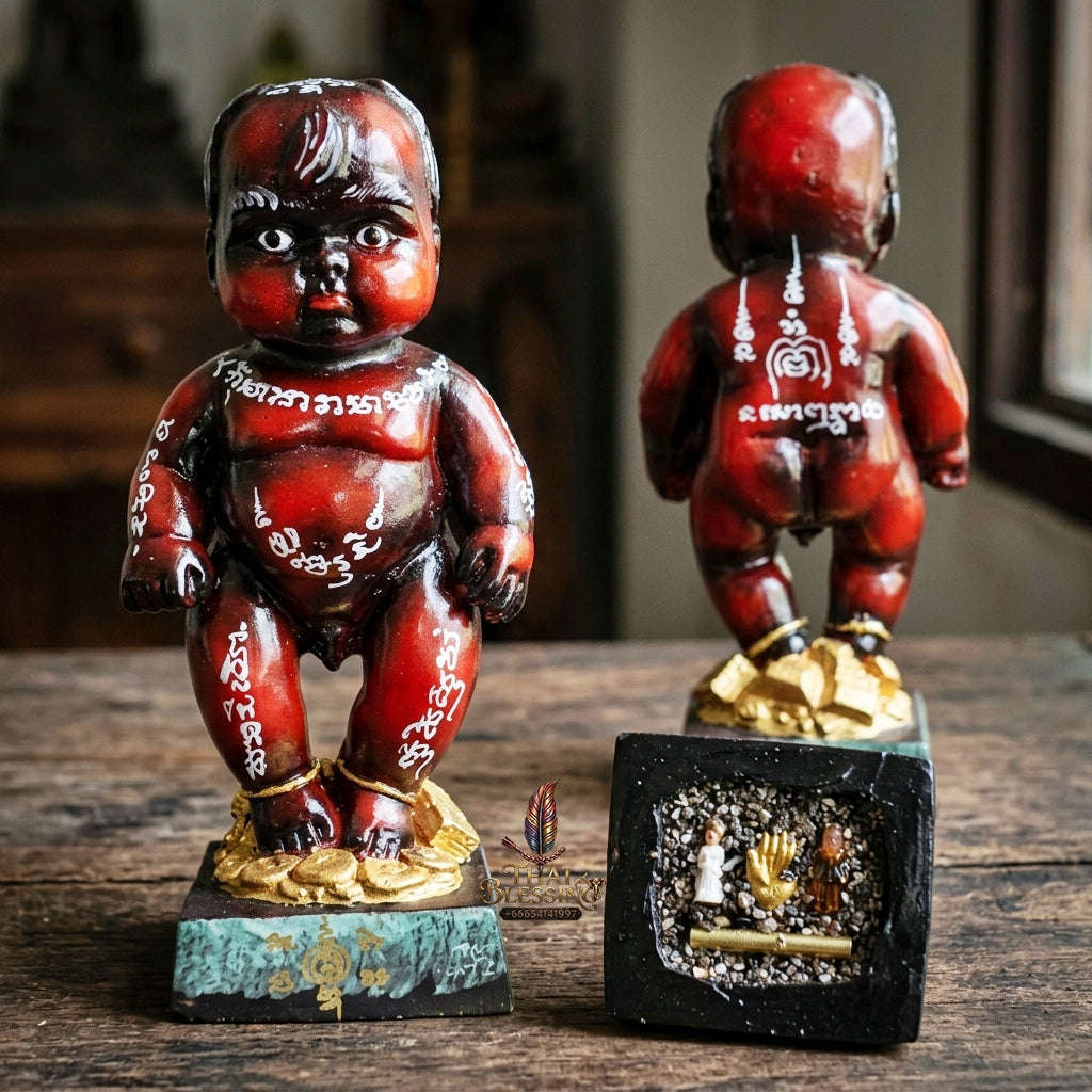 Authentic Thai Sacred Kuman Thong Statue "Wealth Attraction & Miracle Child Spirit Edition 2023" (Resin & Phong Phrai Kuman Powder) by Arjan Weerathep Yan Khru Prasit Thai Blessing Co By RURUECHA