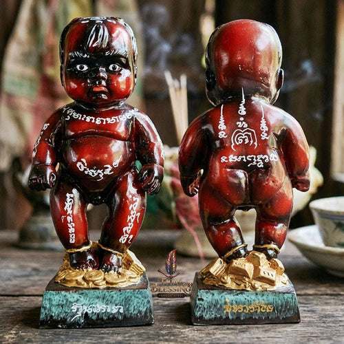 Authentic Thai Sacred Kuman Thong Statue "Wealth Attraction & Miracle Child Spirit Edition 2023" (Resin & Phong Phrai Kuman Powder) by Arjan Weerathep Yan Khru Prasit Thai Blessing Co By RURUECHA