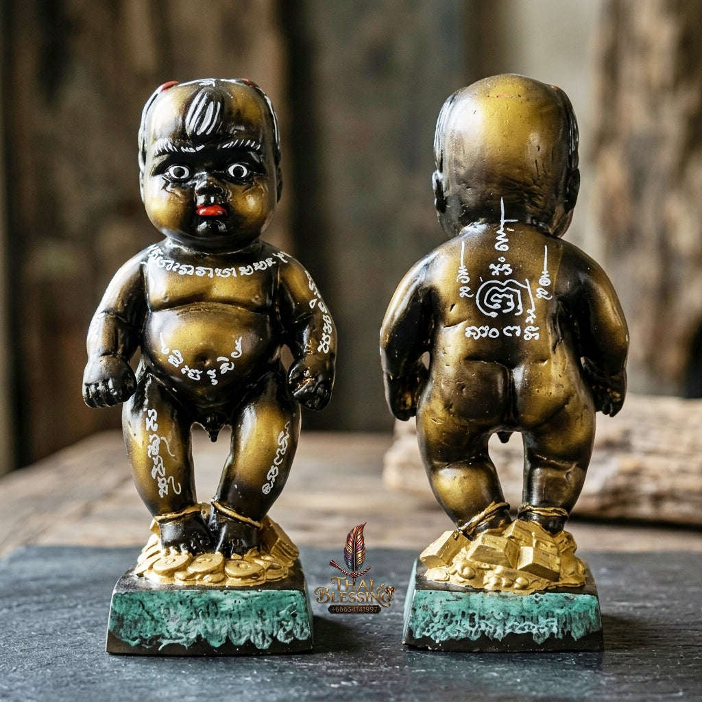Authentic Thai Sacred Kuman Thong Statue "Wealth Attraction & Miracle Child Spirit Edition 2023" (Resin & Phong Phrai Kuman Powder) by Arjan Weerathep Yan Khru Prasit Thai Blessing Co By RURUECHA