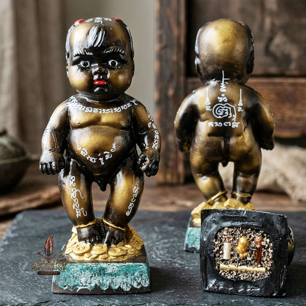 Authentic Thai Sacred Kuman Thong Statue "Wealth Attraction & Miracle Child Spirit Edition 2023" (Resin & Phong Phrai Kuman Powder) by Arjan Weerathep Yan Khru Prasit Thai Blessing Co By RURUECHA