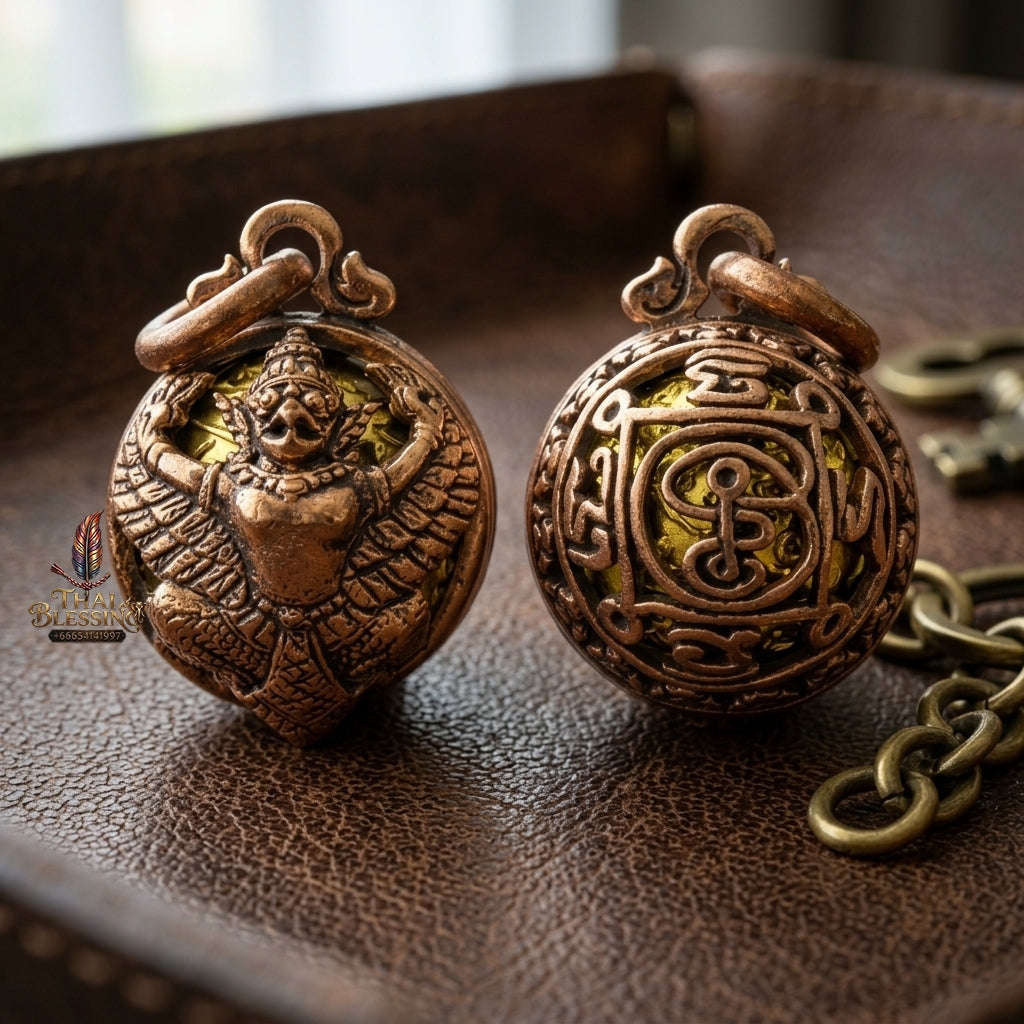 Authentic Thai Sacred Luk-Om Krut Garuda Ball Amulet - Sacred Copper Edition  for Supreme Authority, Protection, Wealth & Success Thai Blessing Co By RURUECHA