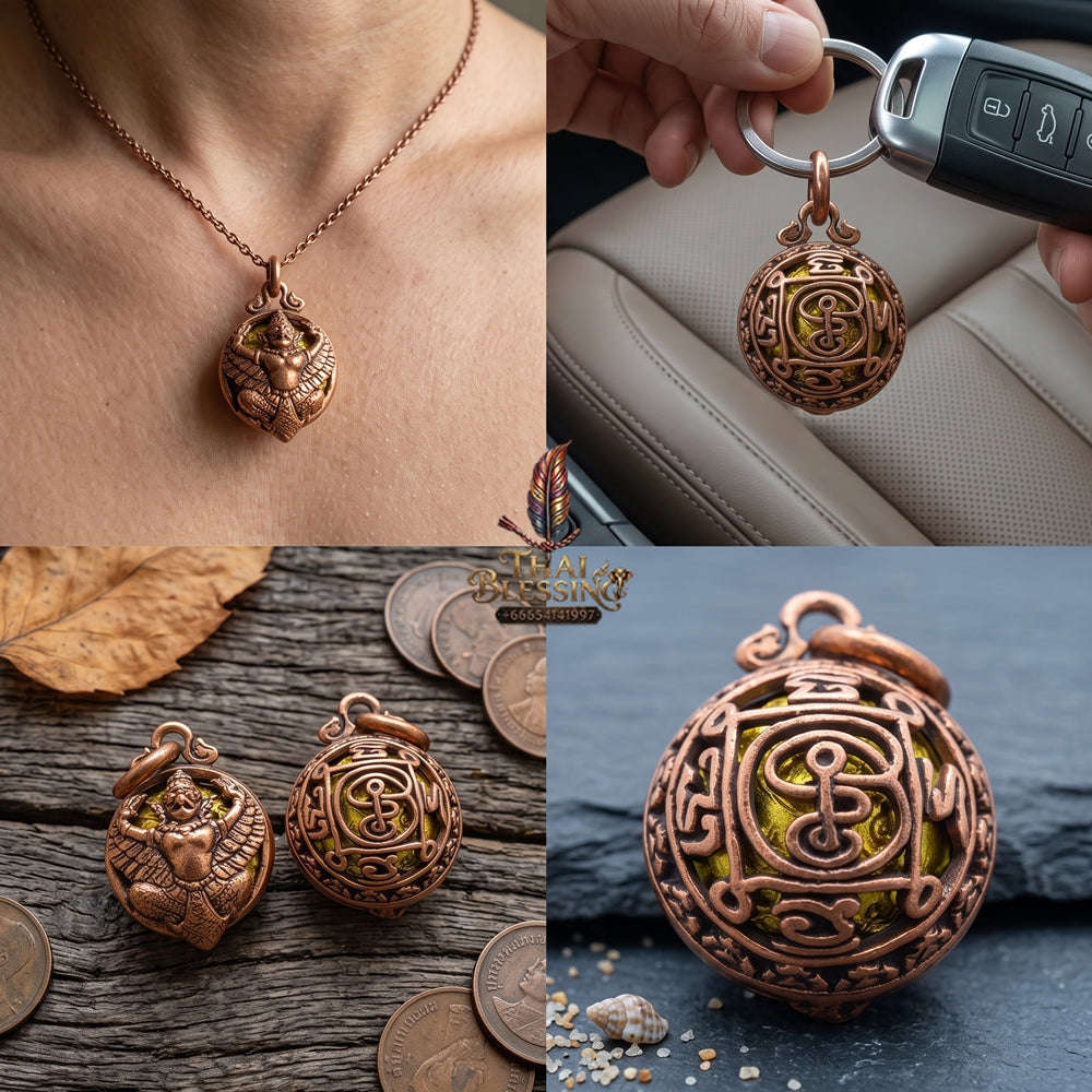 Authentic Thai Sacred Luk-Om Krut Garuda Ball Amulet - Sacred Copper Edition  for Supreme Authority, Protection, Wealth & Success Thai Blessing Co By RURUECHA